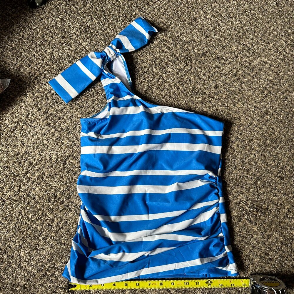 Lime Ricki Capri Stripe One-Shoulder Tankini Top (Medium)